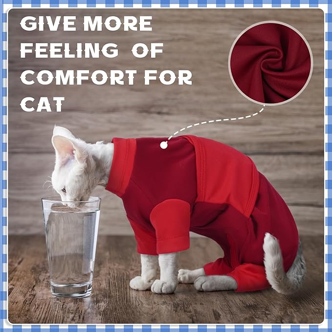 Cat Anxiety Relief Clothes, Adjustable Calming Shirt Suitable for Small Cats, Ideal for Thunderstorms, Fireworks, Separation, Travel, Loud Noises, Anti-Anxiety Comfortable Wrap, Red Small