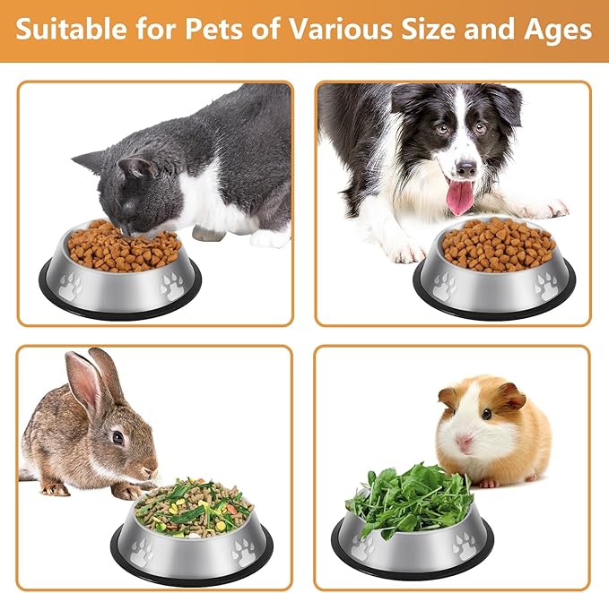 Stainless Steel Dog Bowl, 4 Pack Metal Cat Bowls for Food and Water, Non-Slip Pet Feeding Dish Bowl with Rubber Base for Cats Puppy Small Medium Dogs