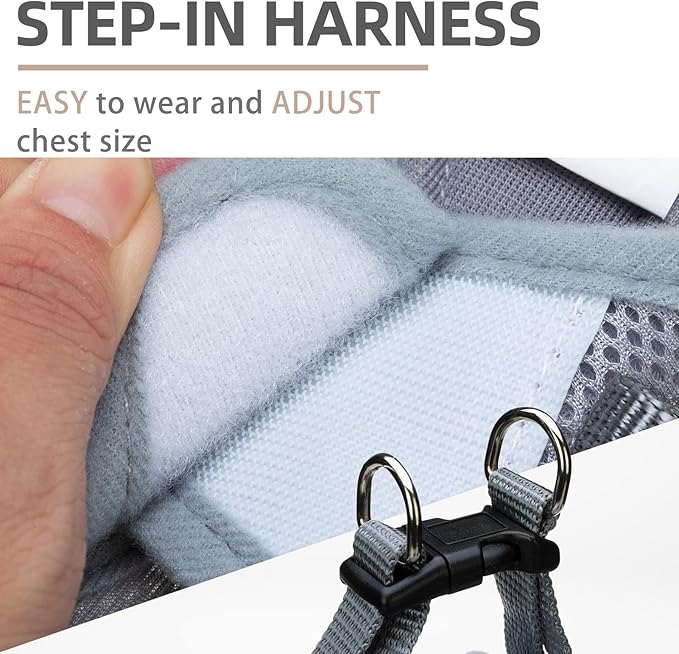 PUPTECK Adjustable Dog Harness Collar and Leash Set Step in No Pull Pet Harness for Small Medium Dogs Puppy and Cats Outdoor Walking Running, Soft Mesh Padded Reflective Vest Harnesses, Solid Grey S