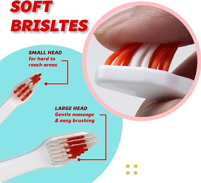Pet Toothbrush for Dogs, Cats with Soft Bristles - Easy Teeth Cleaning & Dental Care, Non Slip Dual Head Dog Toothbrush for Medium & Large Pets, Toothpaste Not Included, Pack of 4