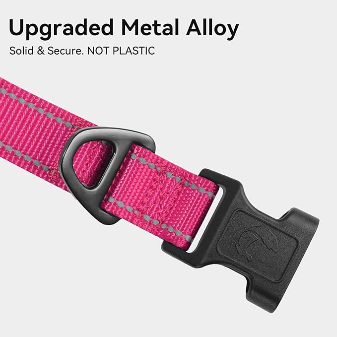 Joytale Reflective Dog Collar, Soft Neoprene Padded, Metal D-Ring, Nylon Pet Collar Adjustable for Large Dogs, Hotpink, L