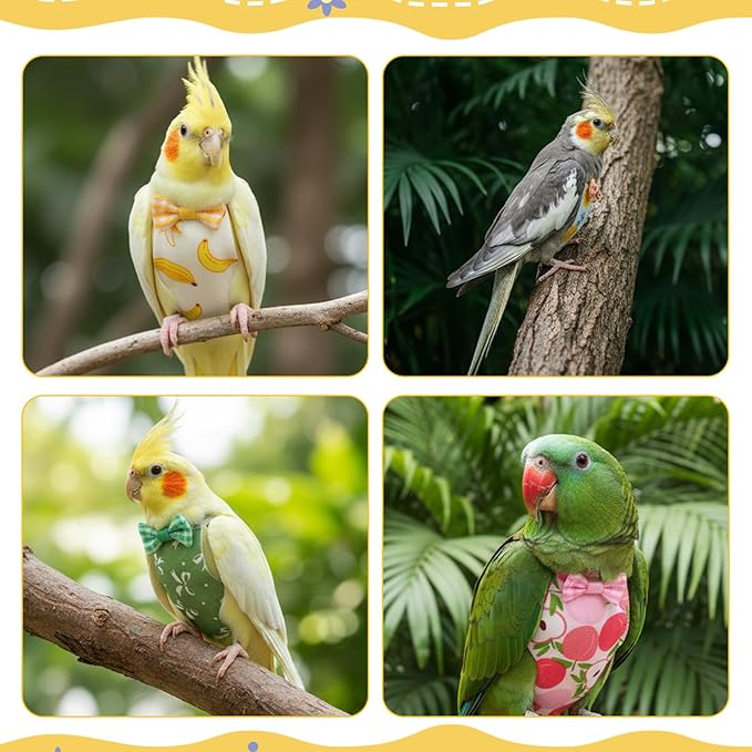 6 Pcs Bird Diapers, Parrot Diaper Reusable with Waterproof Lining, Washable for Cockatiel Budgie Lovebird Parakeet Canary, 4.72x2.64 Inches (Colorful)