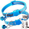 2 Pack Kitten Collars, Breakaway Reflective Cat Collar with Bells Safety Buckle Adjustable for Girl and Boy Pets, Blue