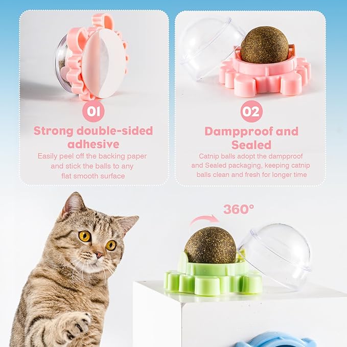 Catnip Ball - 4Packs - Catnip Balls for Cats Wall - Cat Nip Ball- Cat Nips Organic Balls - Magic Lickable for Cat Teeth Cleaning, Play