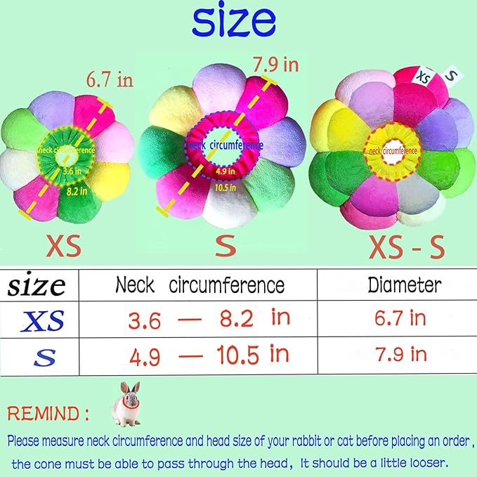 Rabbit Cat Cone Collar Soft,Adjustable Cat Recovery Wound Healing Accessory,Cats Cones to Stop Licking,for Chinchilla,Guinea Pigs,Bunny,Kitten Donuts Collar After Surgery(Small)