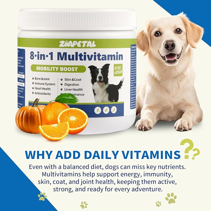 Dog Multivitamin Soft Chews – Glucosamine, Chondroitin, Probiotics & Omega-3 for Joint, Skin & Coat, Heart, Digestive & Immune Support – Chicken Flavor, 120 Soft Chews, ZOAPETAL