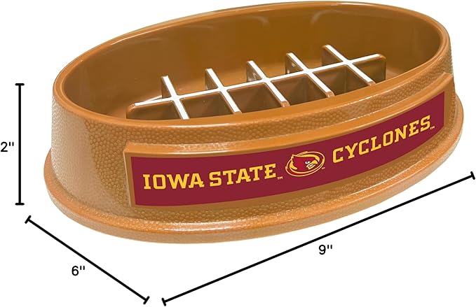 NCAA Super-Bowl - Iowa State Cyclones Slow Feeder Dog Bowl. Football Design Slow Feeding Cat Bowl for Healthy Digestion. Non-Slip Pet Bowl for Large & Small Dogs & Cats