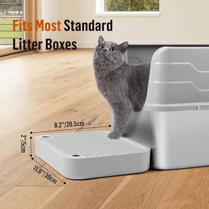 Kalolary Cat Litter Box Ramp with Filter Layer – Non-Slip Steps for Litter Box, Ideal for Small and Senior Cats, Litter Catcher Pedal, Durable, Easy to Clean (Light Grey Flat)