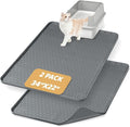 Cat Litter Mat, 2 Pack Large 34" x 22" Silicone Mat Litter Trapping Mat for Scatter Control, Soft on Kitty Paws, Easy to Clean (Dark Grey)
