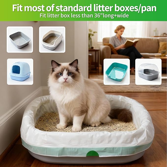 36 PACK Litter Box Liners Large (37" x 18") - Thick Leak-Proof Drawstring Bags for Easy Clean Up, Jumbo Cat Litter Pan Liners Kit (36)