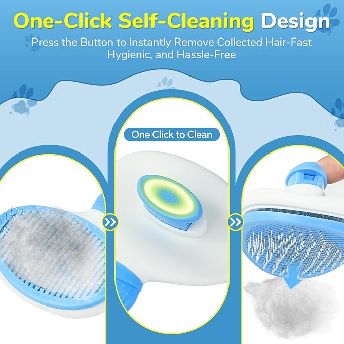Pet Hair Removal Brush & Glove Set – Self-Cleaning Slicker Deshedding Brush and Reusable Hair Removal Glove for Dogs, Cats & Horses, Gentle Grooming Tool for Long & Short Haired Pets