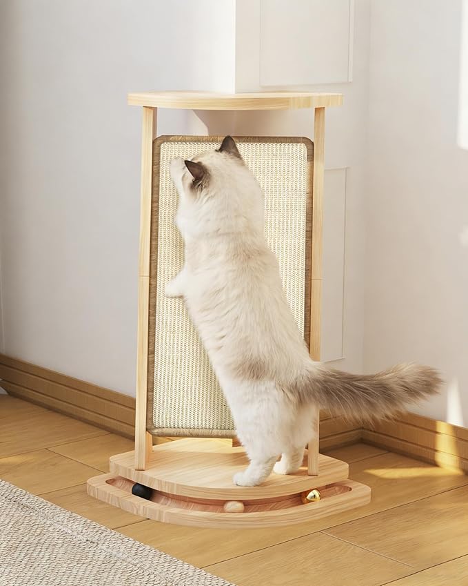 Corner Cat Scratcher with Track Balls, 23.2'' Vertical Sisal Scratcher for Furniture Sofa, Replaceable Sisal Scratch Pad for Wall Furniture Protector