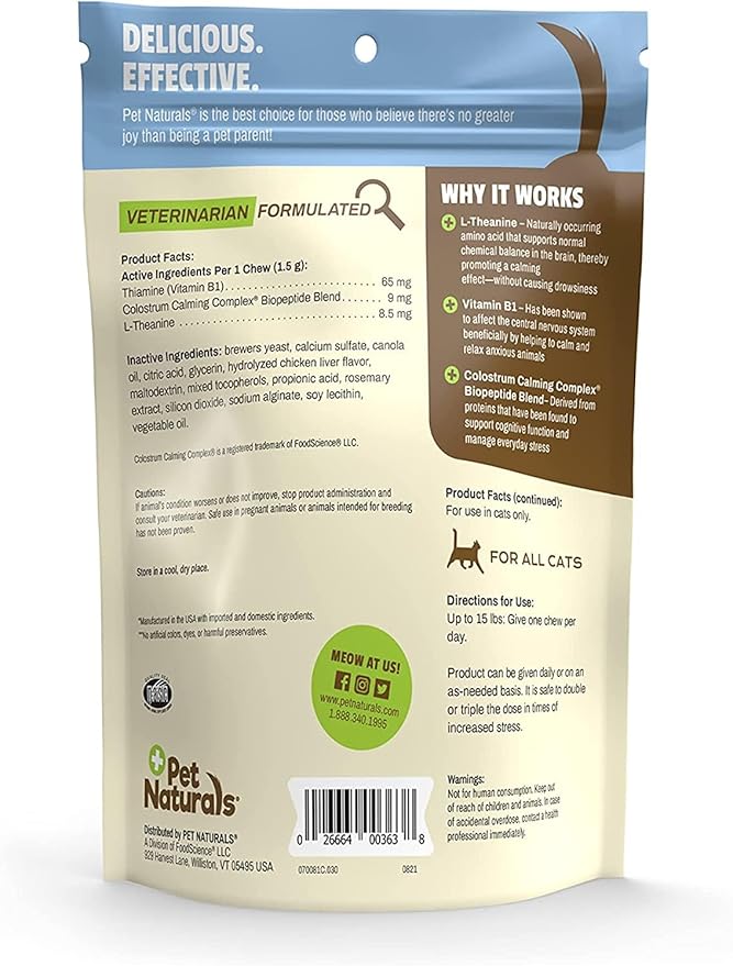 Pet Naturals Calming Chews for Cats,30 Chews - Behavioral Support and Anxiety Relief for Travel,Boarding,Vet Visits and High Stress Situations,(Pack of 2)