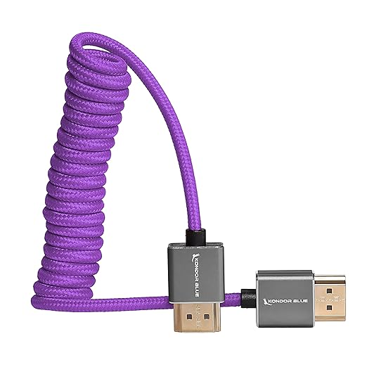KONDOR BLUE x Gerald Undone | Ful HDMI 2.0 Type A Male to Male 12"- 24" Coiled Braided Cable | 4K 60Hz 18Gbps, HDR, 3D, Reinforced | for On-Camera Monitors & Recorders + More | Purple