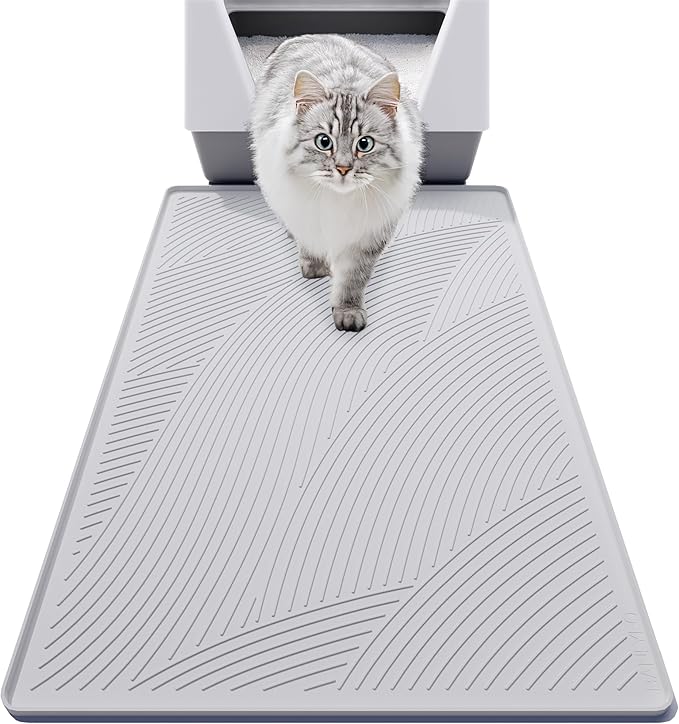 Cat Litter Box Mat - L Large Size 34 x 22 in, Water Proof, Kitty Litter Trapping Mat, Easy to Clean, Scatter Control, Odorless, Pet Supplies for Indoor Cats, Light Gray