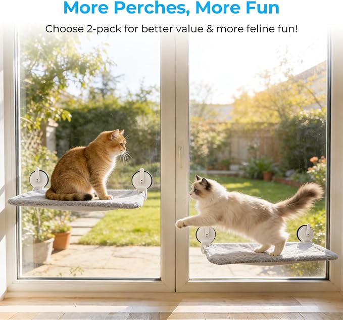 L&W BROS. Cat Window Perch with Lever Lock Suction Cups Holds up to 50 lbs Foldable & Space Saving Design Heavy Duty Window Hammock for Large Cats (L 1Pc)
