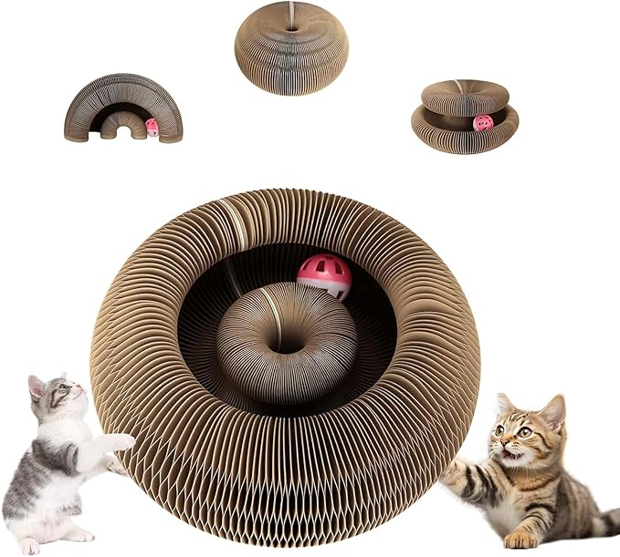 Interactive Cardboard Cat Toys,Cat Scratching Board with A Ball,Shape Shifting Accordion Cat Scratcher Toys with Different Shapes,Magic Kitten Scratcher Pads for Indoor