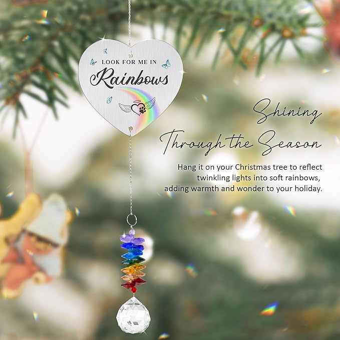 Aluminum Ornament Suncatcher - Dogs Memorial Paw Print Ornaments - Rainbow Bridge Gifts - Sympathy Gift - Pets Remembrance Keepsake - Mother's Day for Dog Mom Dad