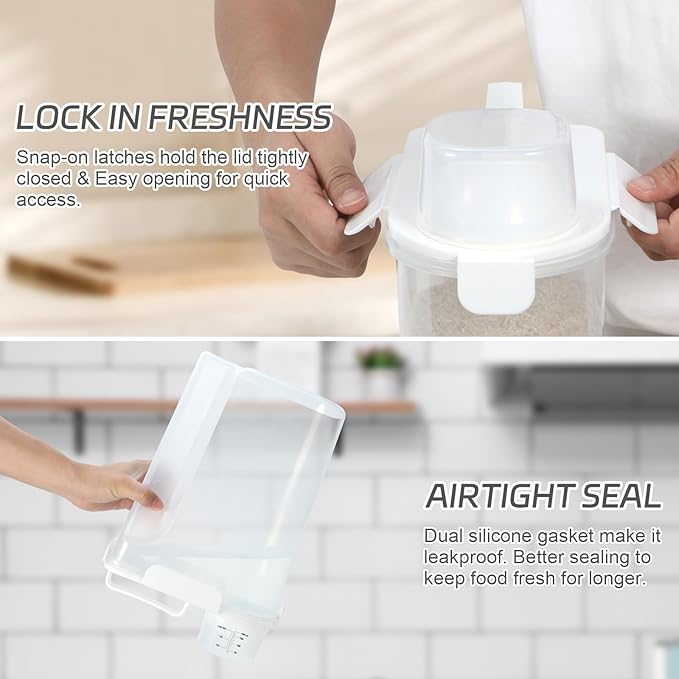 5-7 Lbs Dog Cat Food Storage Container, Portable Travel Pet Food Storage Container with Measuring Cup, Easy-Pouring Bird Seed Dispenser, Airtight Rice Cereal Oatmeal Flour Dispenser -White