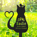 Custom Cat Memorial Grave Marker with Bird and Heart, Personalized Flowers Cat Memorial Stake Metal Garden Sign, Customized Pet Cat Sculpture Memorial Plaque for Cemetery Grave Yard Sign