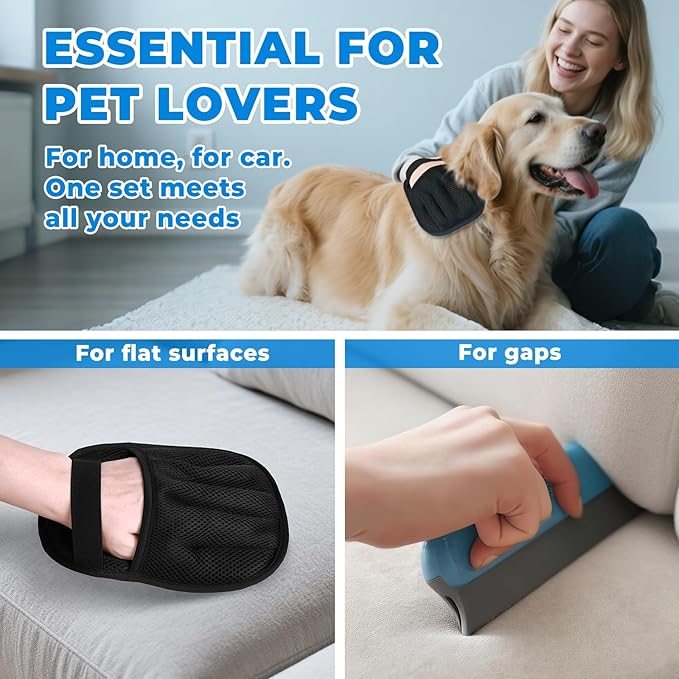 GRENTY 2 PCS Magic Brush Pet Hair Removal Glove for Dogs & Cats, Upgraded Five-Finger Electrostatic Pet Hair Remover, Pet Hair Removal Tool for Clothing, Carpets, Sofa Gaps, and Car Seat