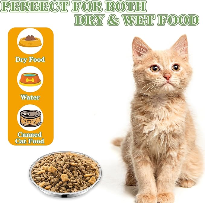3Packs Cat-Bowls Cat Food Bowl - Thickened 6.2 Inch 304 Stainless Steel Cats Feed Bowl for Indoor Cats Shallow and Wide Whisker Fatigue Relief Pet Feeding Plates for Kitten Puppy Small Dog