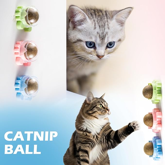 Catnip Ball - 4Packs - Catnip Balls for Cats Wall - Cat Nip Ball- Cat Nips Organic Balls - Magic Lickable for Cat Teeth Cleaning, Play