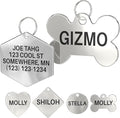 Dr. Fremont's Stainless Steel Pet ID Tags Engraved and Personalized for Dogs and Cats on Both Sides in Bone, Heart, Circle Round, Hexagon, and Diamond