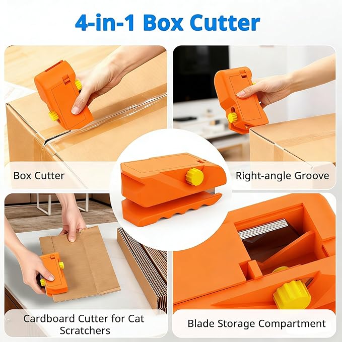 Cardboard Cutter for Cat Scratchers with 10pcs Blade, 4-in-1 Box Cutter 3D Printed Cardboard Strip Cutter DIY cat scratchers Cutter Tool for Cat Lovers