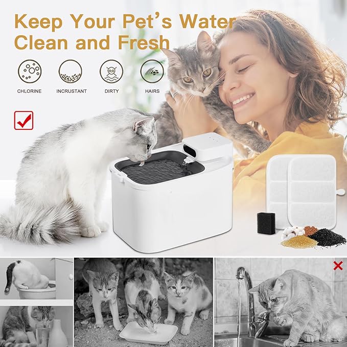 Filters Replacement for 105 fl oz/3L Automatic Cat Fountain, Compatable with E versweet MAX Water Fountain.8 Pack