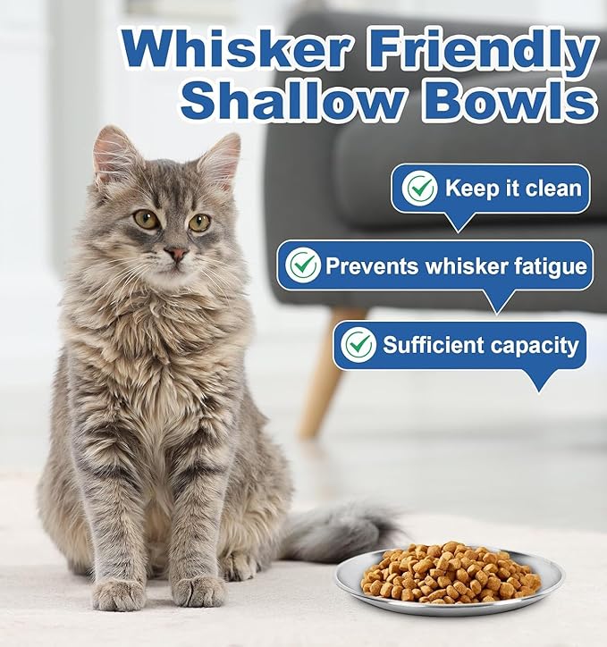 Supet Cat Plates for Wet Food, Non Slip Food Bowls Whisker Friendly, Stainless Steel Shallow Wide Dishes for Indoor Cats (13Oz, 8Pcs)