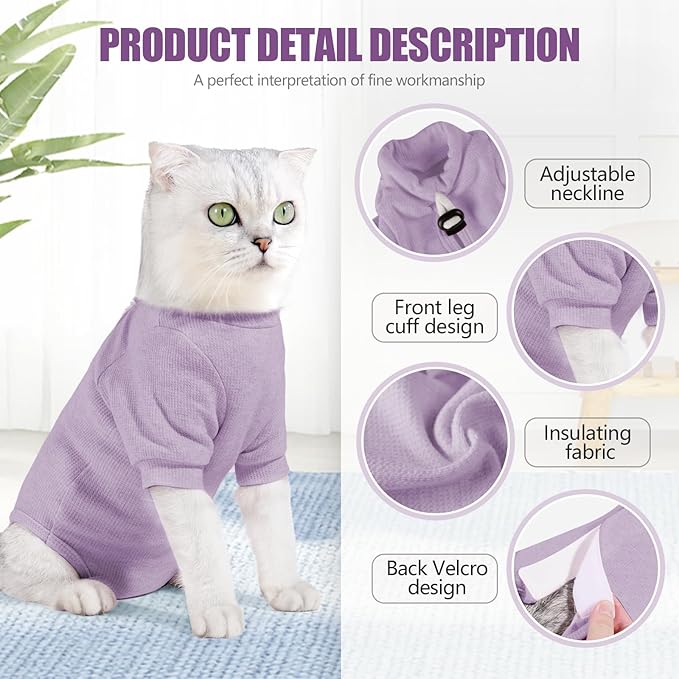 Cat Surgery Recovery Suit - E-Collar Alternative Anti-Licking Spay/Neuter Bodysuit, Soft Pet Surgical Pajamas for Cats, Abdominal Wound Onesie (Purple, Medium)