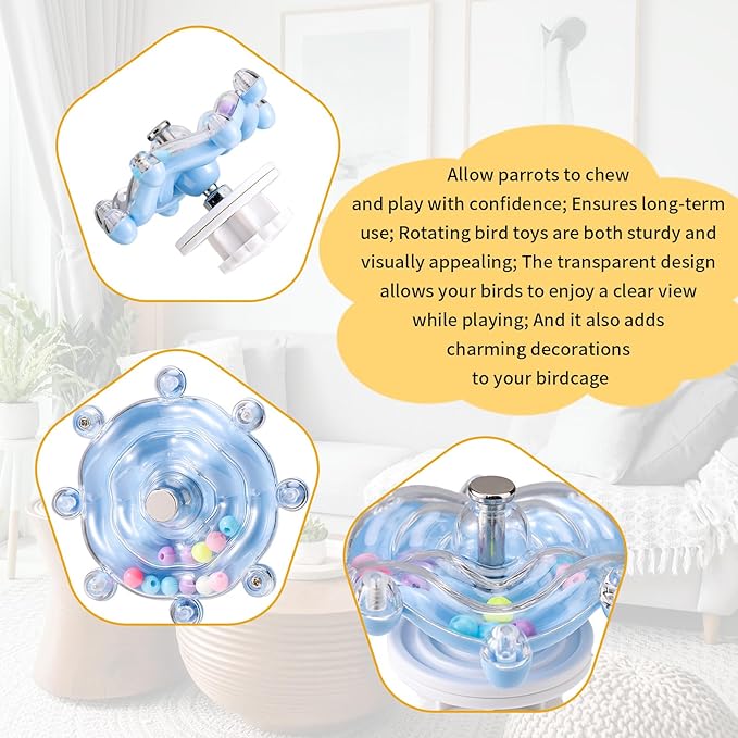Lyreh 2pcs Bird Toys for Parakeets, Colorful Parrot Toys Spinner Wheel, Fun Interactive Spinning Rattle, Cockatiel Conure Small Bird Cage Accessories for Chewing Exercise Rotate Entertainment
