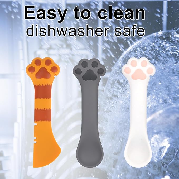 TOYMIS 3 Pcs Dog Cat Food Spoon, Adorable Paw Scoop for Wet Dry Food Silicone Can Opener Multifunctional Pet Spatula & Mixing Tool for Cat Dog Supplies (White, Orange, Dark Grey)