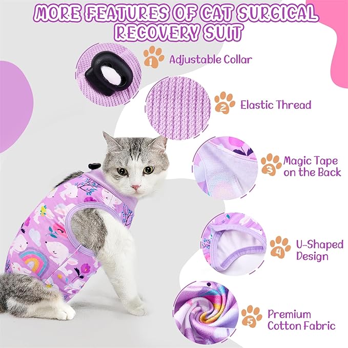 SlowTon Cat Recovery Suit - Cat Onesie for Cats After Surgery Female Male, Kitten Clothes Cats Surgical Spay Suit Abdominal Wounds, E-Collar Alternative Bodysuit Shirt Anti-Licking (Purple, L)