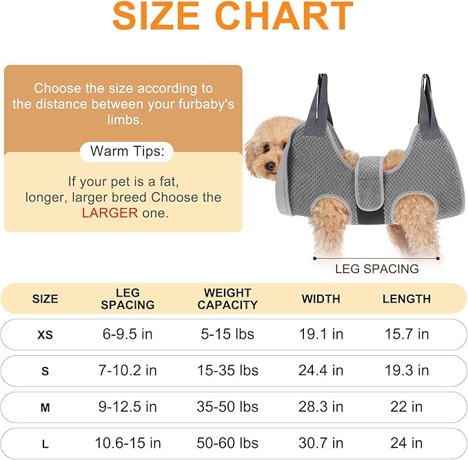 BEAUTYZOO Dog Grooming Hammock for Small Dogs Cat- Dog Sling for Nail Trimming/Clipping- Dog Hanging Holder with Thick Fabric Neck Support & Strap Restraint Claw Care,Gray Pineapple,S