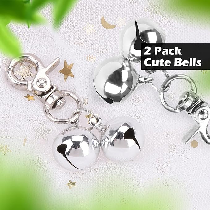 EXPAWLORER Pet Bells for Dog Cat Collar Charm - 2 Pack Cat Collar Accessories Bells Loud, Pet Jingle Ornament Training Pendant Neck Decoration, Tracker for Saving Birds, Silver M