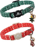 2 Pack Cat Collar, Cute Christmas Red and Green Tree Breakaway Kitty Collar with Bell&Pendent, Soft Adjustable Safety Cat Collar for Female Male Cats
