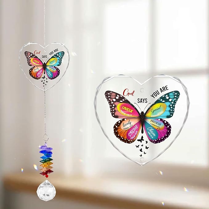 Glass Ornament Suncatcher - Appreciation Gift - Unique Presents - Christmas Mothers Day Butterfly Inspirational Gift for Friends Mom Sister Girl Female Coworker Christian