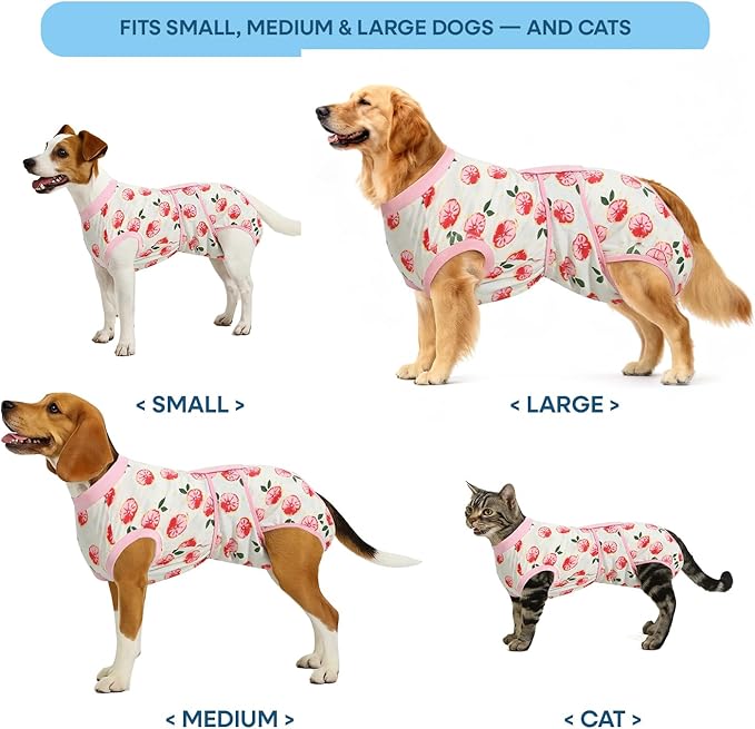 Recovery Suit for Dogs Cats After Surgery, E-Collar & Cone Alternative Surgical Suit, Prevent Licking Dog Onesies Pet Surgery Recovery Suit Soft Dog Bodysuit, Pink, M