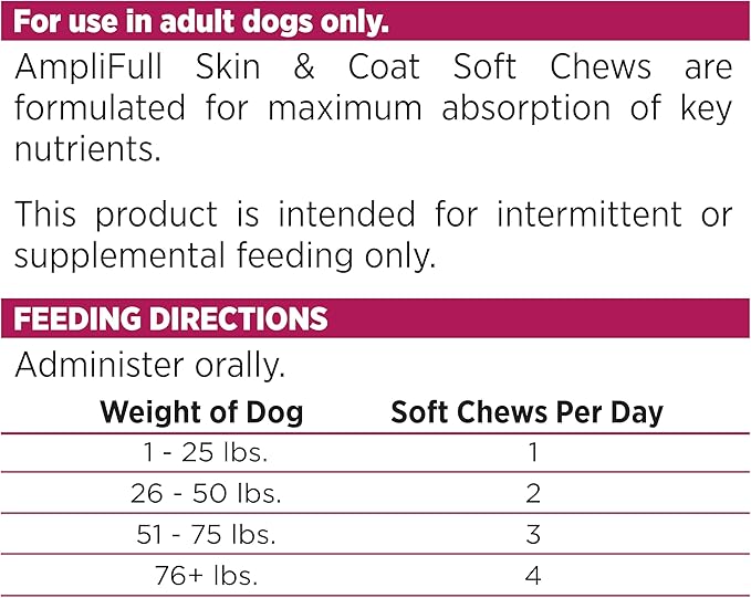 NutriSource AmpliFull Salmon Flavor Skin & Coat Soft Chews for Dogs, Daily Omega-3 Fatty Acids, Zinc & Biotin Supplement for Shiny Coat & Healthy Skin, 70 Chews (1 Pack)