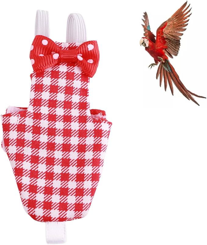 Zerodis Bird Diapers Nan Large Red Plaid, Cotton Material, Adjustable Strap, Soft and Comfortable Design for Parrots and Budgies (25.5cm Red Plaid)