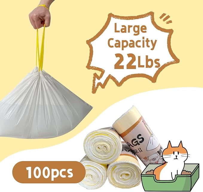 100 Counts Cat Litter Liner Bags Compatible with Autoscooper11 Open-Top Pet Automatic Self Cleaning Cat Litter Box, Waste Bags, 23.62" x 11.8"Heavy Duty Replacement Trash Bags with Drawstring