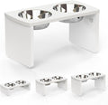 Elevated Dog Bowls, Waterproof Raised Dog Bowl for Medium & Large Dogs, HIPS Poly Lumber Stand with 2 Stainless Steel Bowls, Indoor & Outdoor Use (10'' Tall–48 oz Bowl, White)