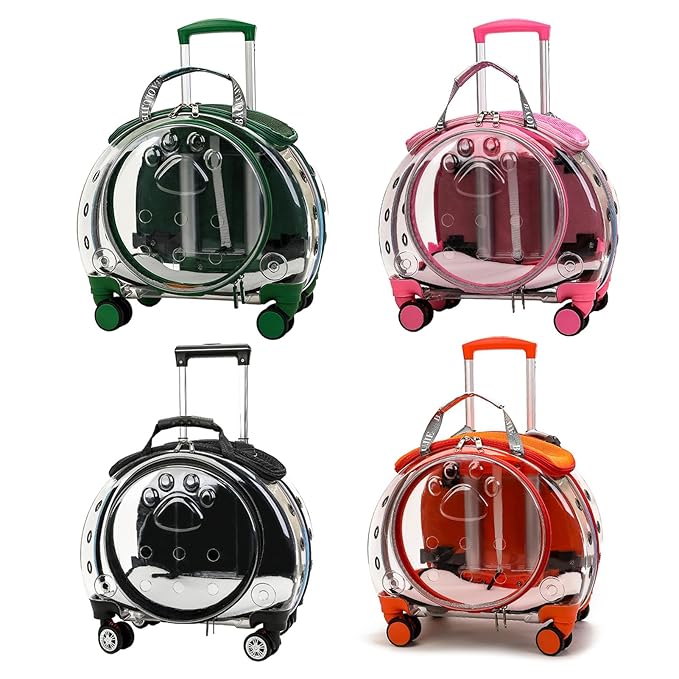 Pet Trolley Case, Convenient Portable Cats Dogs Backpack, with Clear Ventilation Holes, Silent Wheels and Telescopic Rod, for Travel. Orange