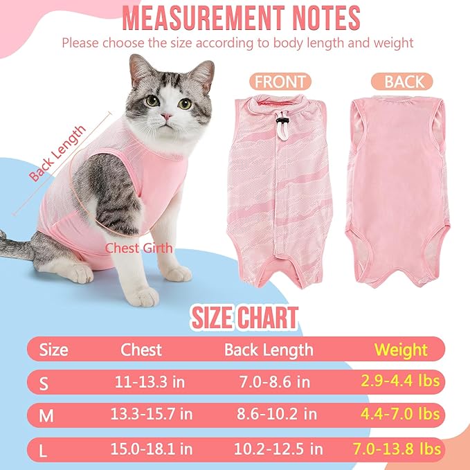 SlowTon Cat Recovery Suit - Cat Onesie for Cats After Surgery Female Male, Kitten Clothes Surgical Spay Suit Abdominal Wounds, E-Collar Alternative Cats Bodysuit Anti-Licking (Light Pink, S)