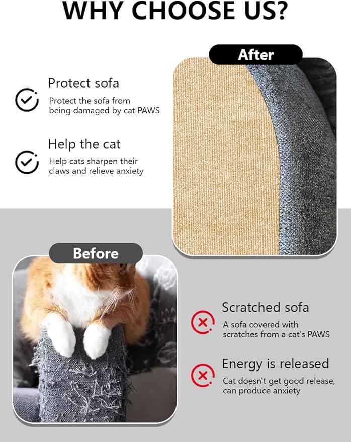 Cat Wall Scratcher Mat, Anti Cats Scratch Furniture Couch Carpet Corner Protector for Indoor, Trimmable Cat Scratching Pad Board Sofa Replacement Deterrent from Cats Claws (Khaki, 78.7x15.8In)