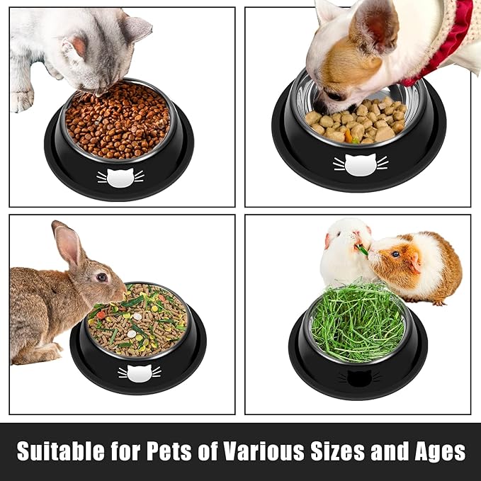 Serentive 2 Pcs Non-Slip Stainless Steel Small Cat Food Bowls - Unbreakable, Thicken 7 Oz Cat Dishes - Indoor, Removable Rubber Base, Easily Clean, Lovely Color