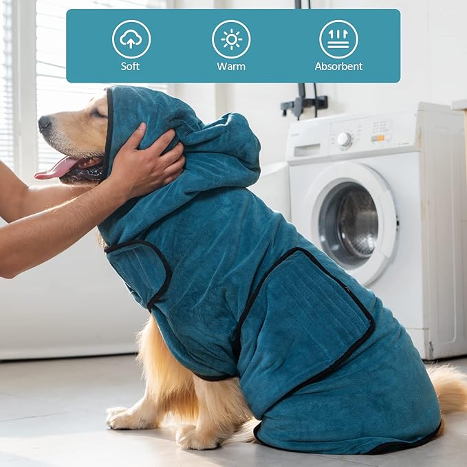 Avont Dog Bathrobe - Super Absorbent Pet Drying Towel Bath Robes After Bath Shower Swim Wet Walk for Puppies -Blue(XXL)