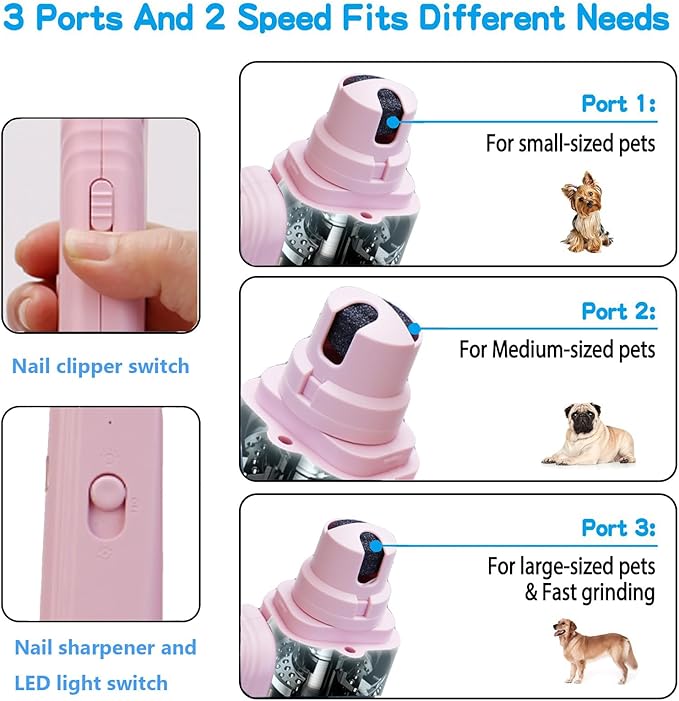 2 in 1 Cat Nail Grinder & Dog Nail Clippers, Rechargeable and Electric Pet Trimmers, LED Lighting, Painless and Quick Nail Filing, Suitable for Kittens, Puppies and Large Dogs